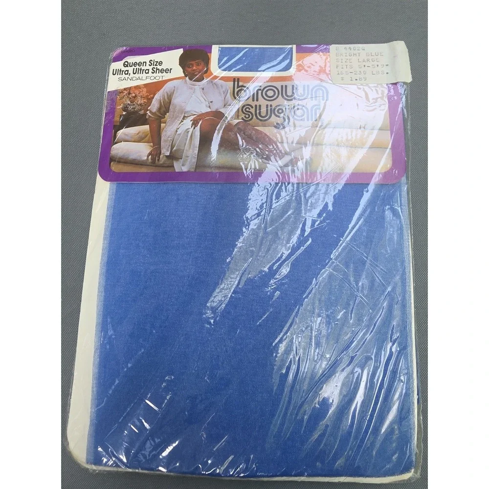 Vintage Brown Sugar Pantyhose Queen Large Bright Blue Sandalfoot B 44020 NOS
